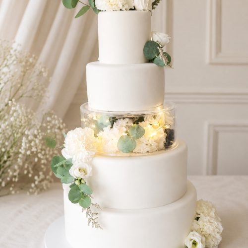 wedding cake blanc épuré fleurs naturelles
